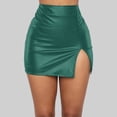 thumbnail image 2 of vigerkar Women Leather Skirt Side Split Bodycon Mini Skirt High Waist Skirt for Club Party Casual (Dark Green, S), 2 of 8
