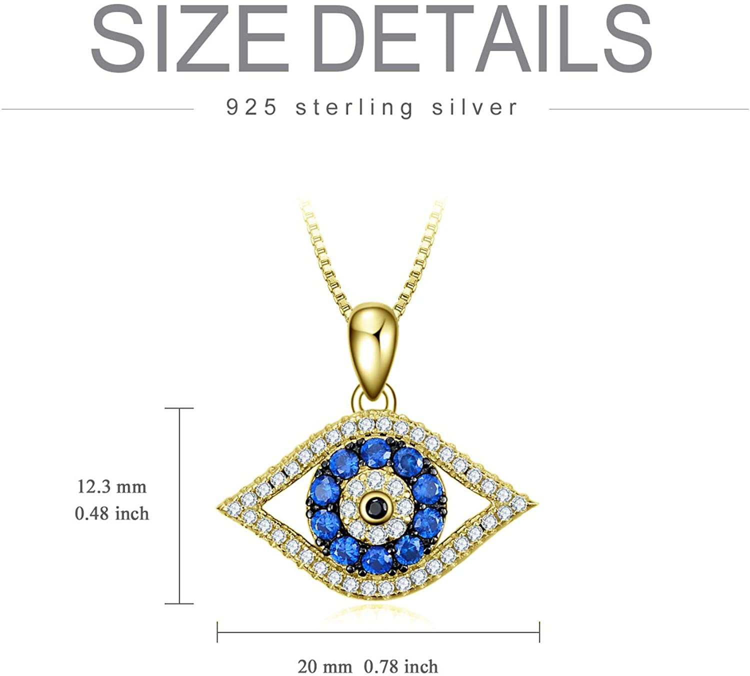Ladies Evil Eye Necklace Evil Eye Charm Gold Over Sterling Silver 925 Protection Jewelry Evil Eye Pendant Ward off Evil Gold Evil Eye