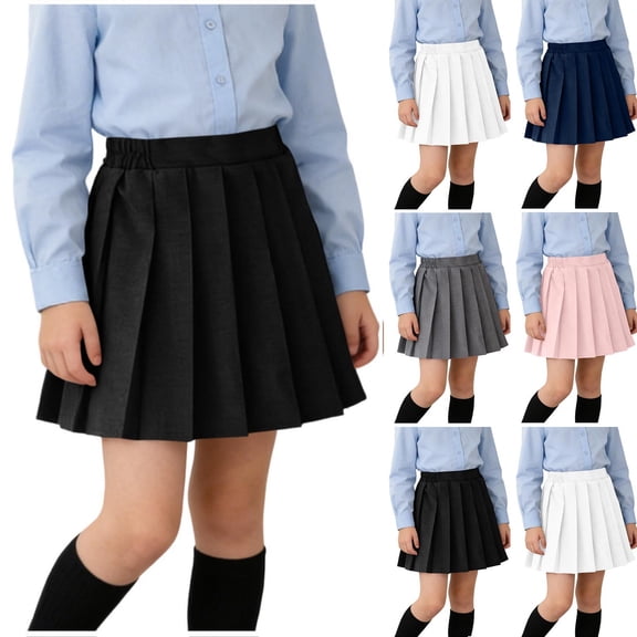 Acaics Girls' School Uniform Pleated Skirt: Lightweight, Elastic-Waist Skirt, Suitable for Ages 2–16