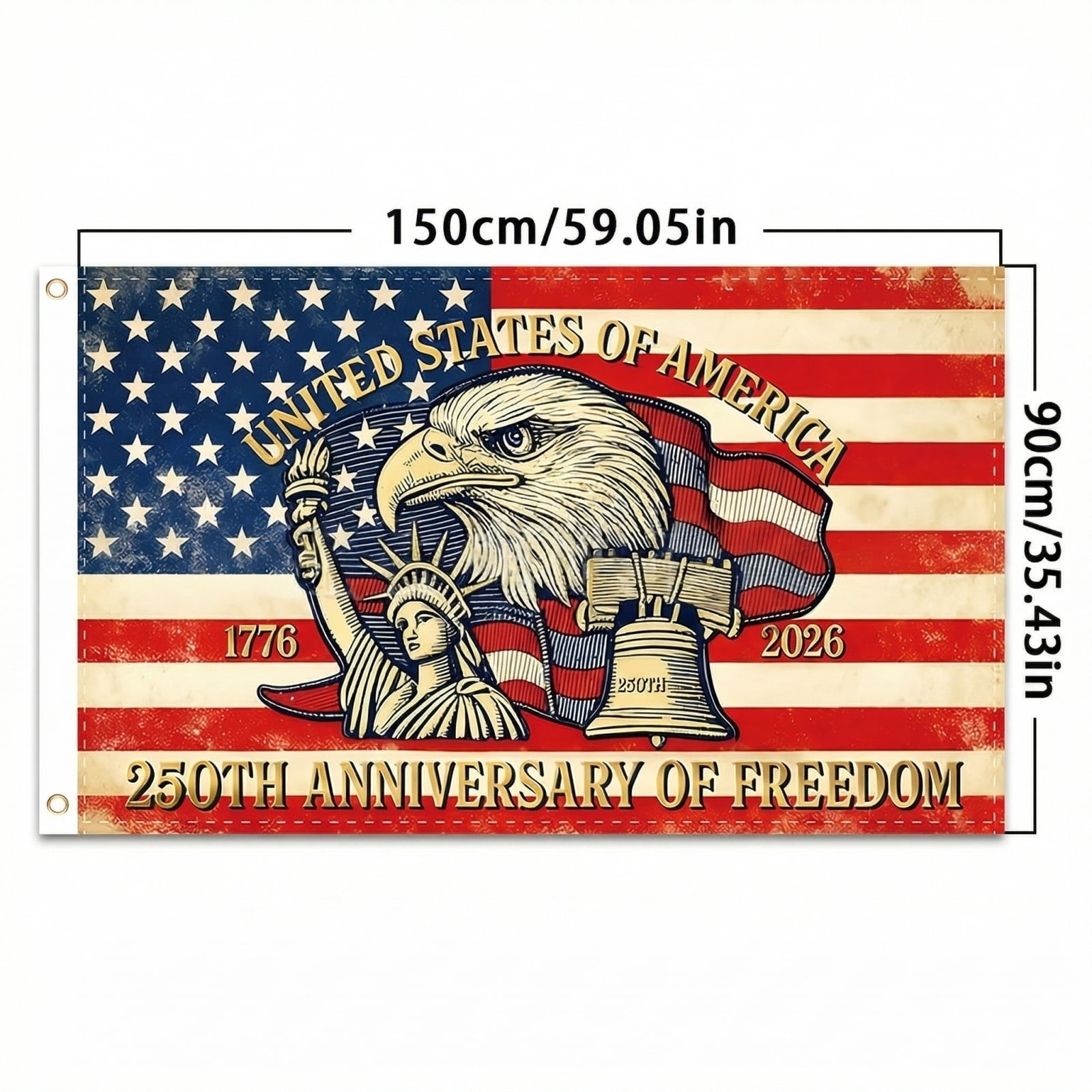 250th Anniversary USA Flag 3x5 Ft, 1776-2026 United States Patriotic Flags Banner with Eagle and Liberty Bell, Durable Outdoor Decoration for Independence Day, Memorial Day, Fourth of July Party