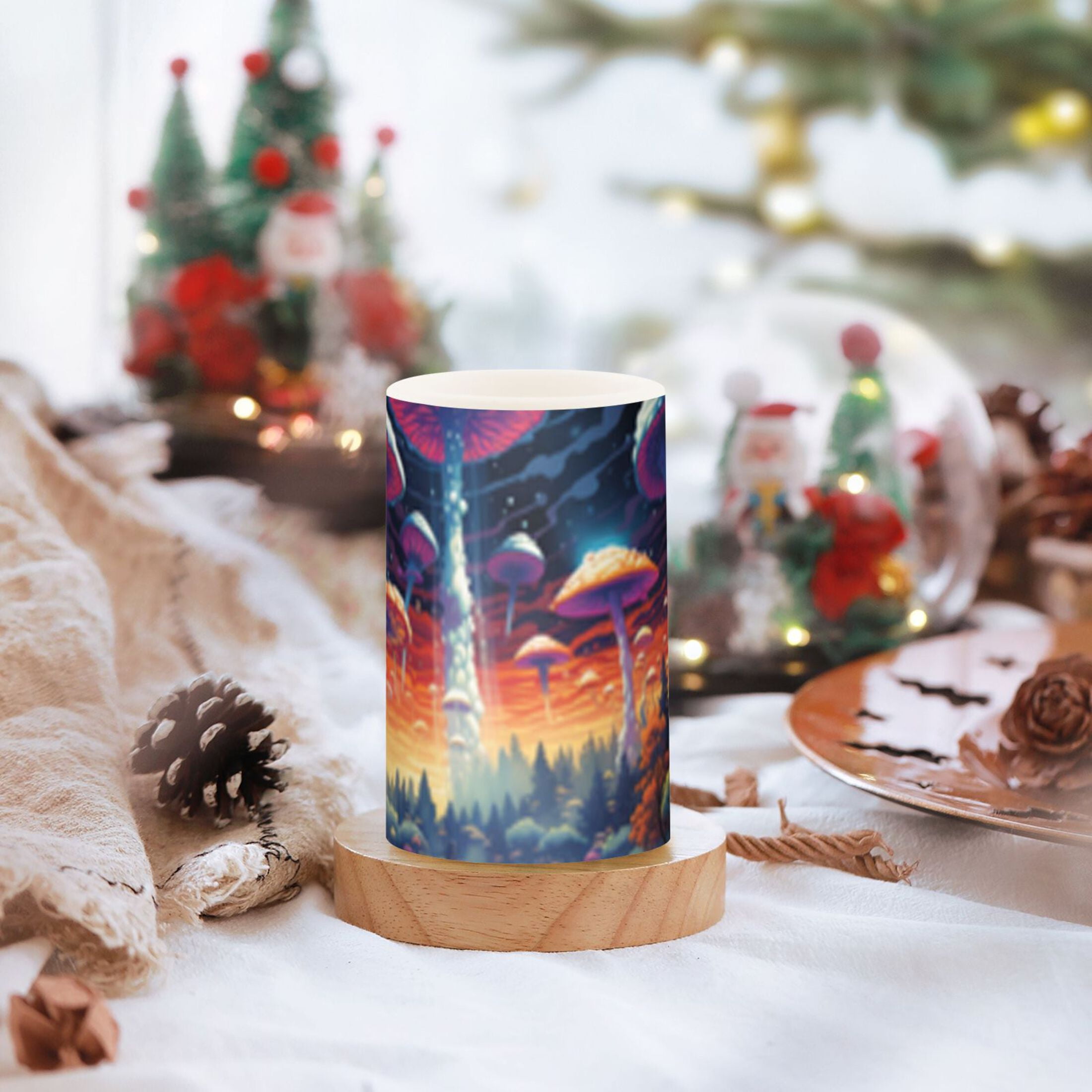 Magic Mushrooms Flickering Flameless Candles Battery Operated with Remote Timer LED Pillar Candles Set of 2