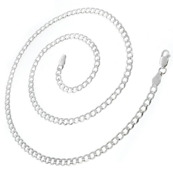 925 Italian Sterling Silver 4mm Solid Cuban Chain, FREE Microfiber Cloth, ITProLux Curb Link Mens Womens Necklace, Giorgio Bergamo