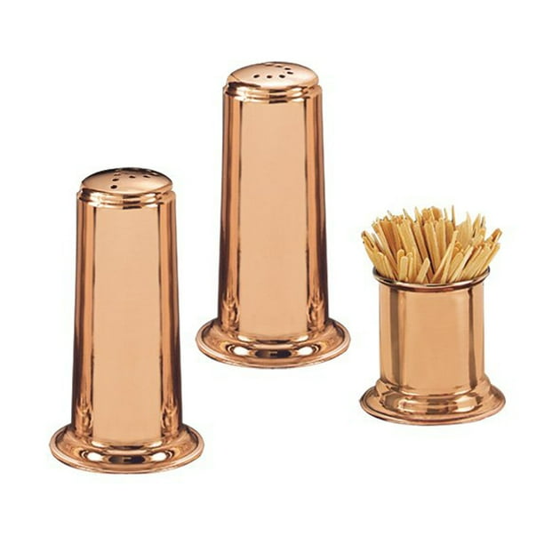 4” Solid Copper Salt & Pepper Set w/2” Toothpick Holder