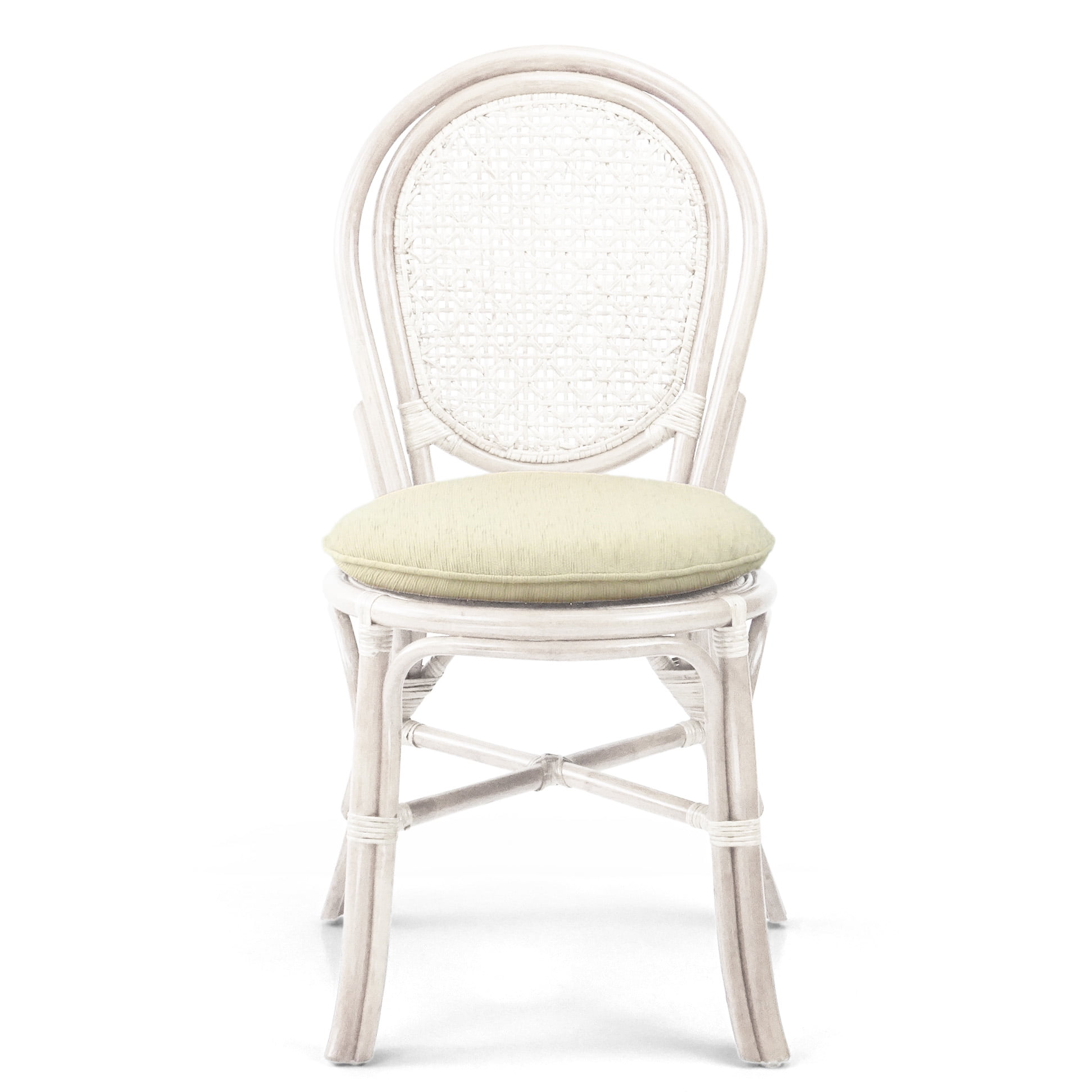 Set of 4 Denver Dining Wicker Side Chairs with Cream Cushions Handmade Rattan, White
