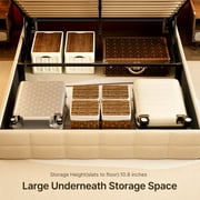 Aiho Full Lift Up Storage Bed, Full Size Bed Frame with Big Underneath Storage &Modern Wingback Headboard & No Box Spring Needed - Beige