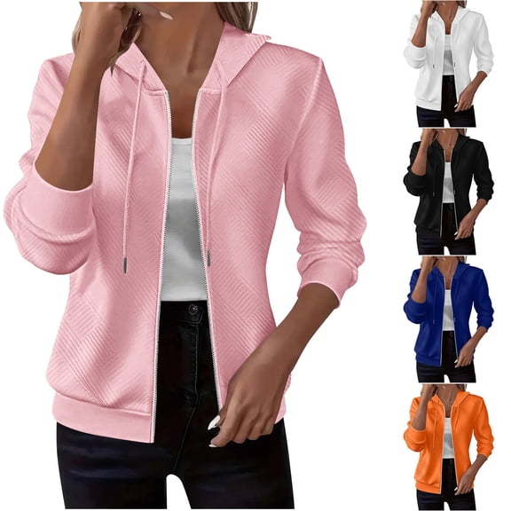 Feancey Lightweight Hooded Jacket for Women Comfy Soft Long Sleeve Zip Up Sweatshirts Fall Casual Loose Fit Drawstring Hoodie Jackets with Pockets Black 2XL