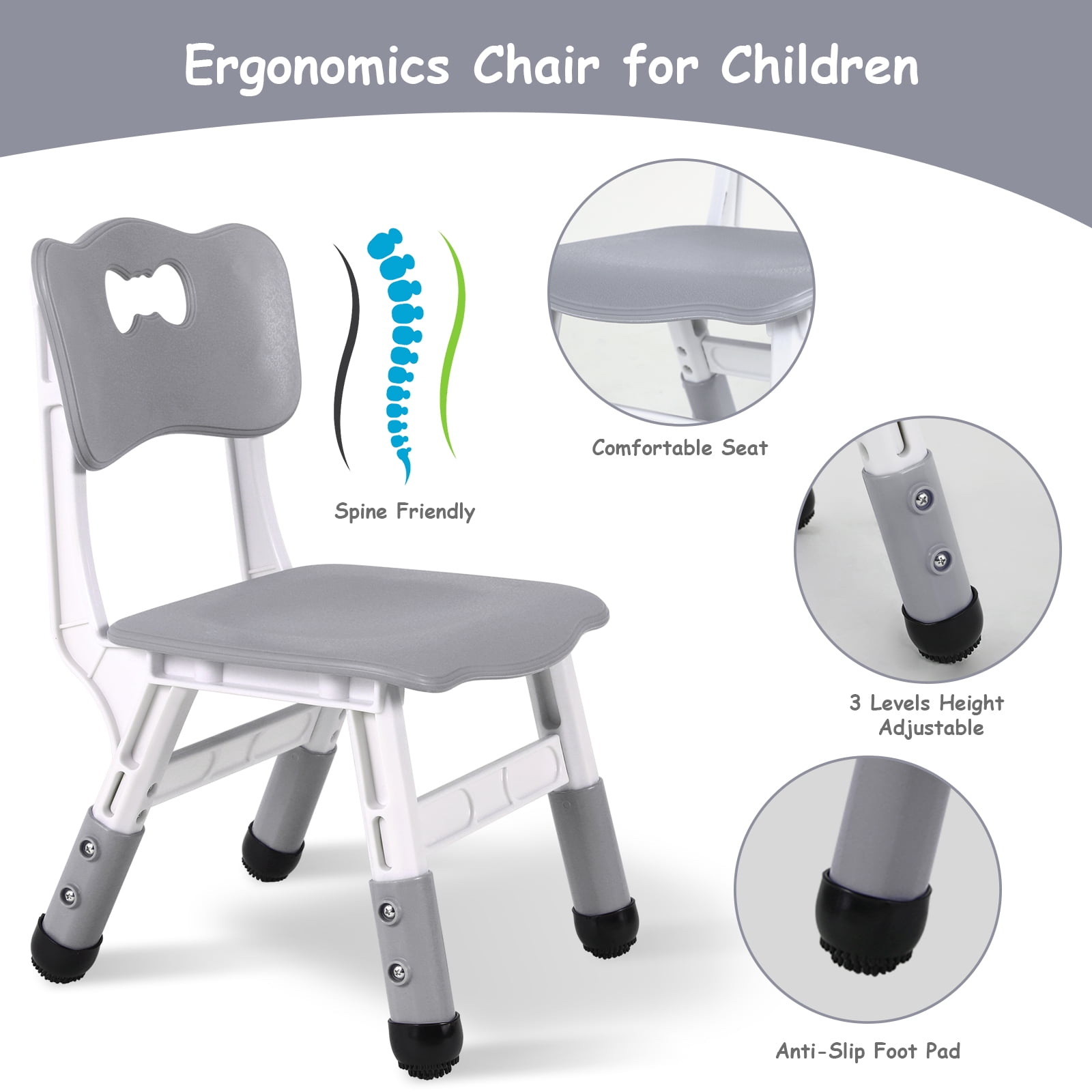 Pirecart Kids Table and 4 Chairs Set Height Adjustable Toddler Art Desk for Reading Drawing Eating, Suitable for Ages 2-10, Gary