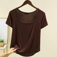 thumbnail image 2 of WRKEKC Summer Yoga Tops for Women Trendy Casual Square Neck Patchwork Regular Shoulder Short Sleeve Crew Neck Athletic Tops, 2 of 4