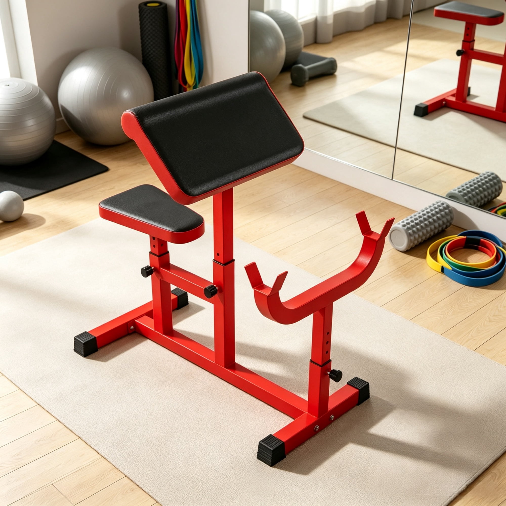 265 LBS Preacher Curl Bench, Adjustable Seated Arm Isolated Barbell Dumbbell Bicep Station for Strength Training, Red