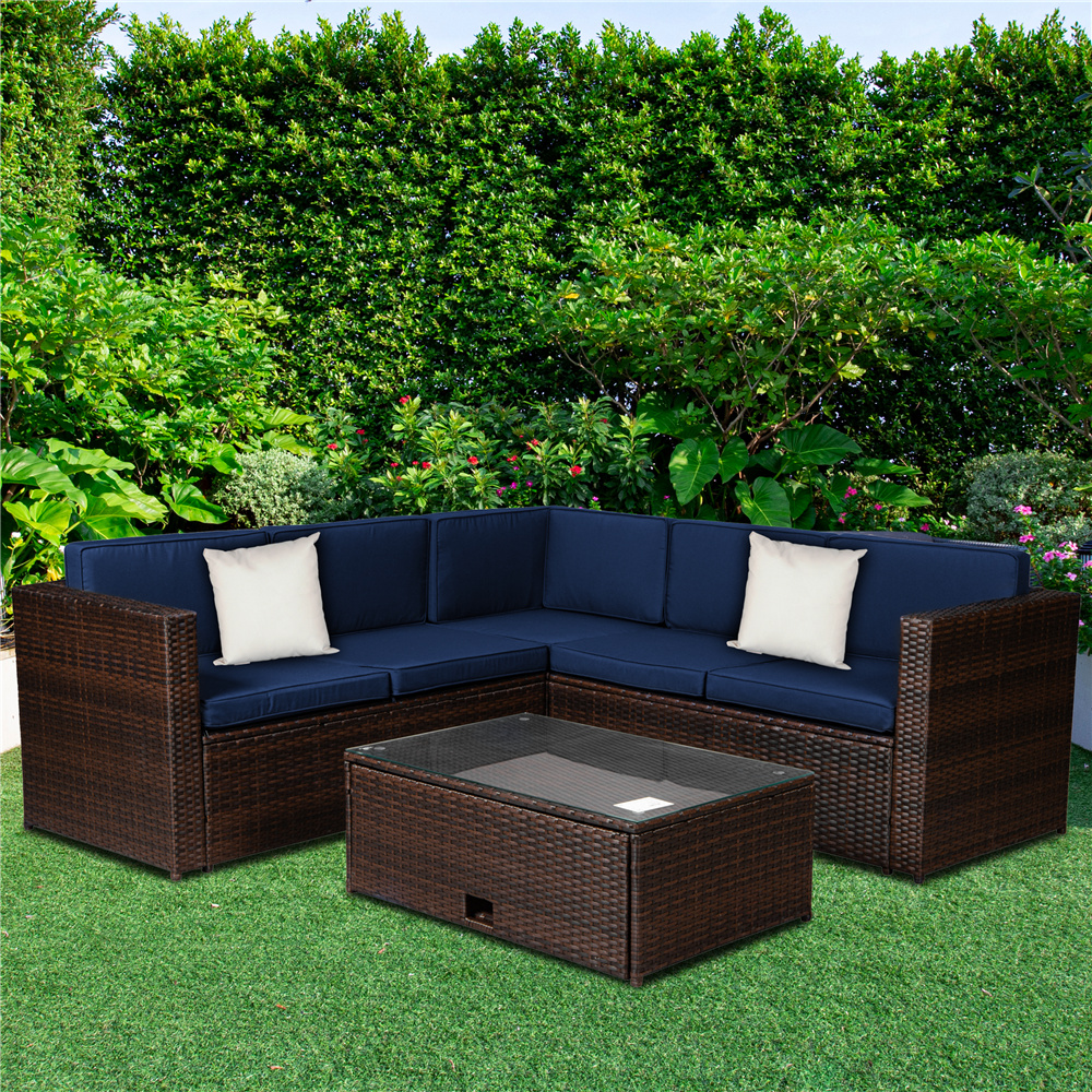 Patio Furniture Sets, 4 Piece Outdoor Conversation Sets with 2 Pillows