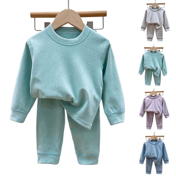 Bovxnpu Girls Thermal Underwear Set Sleepwear Long Sleeve Crew Neck Thermal Top and Pants Loungewear Outfits Set
