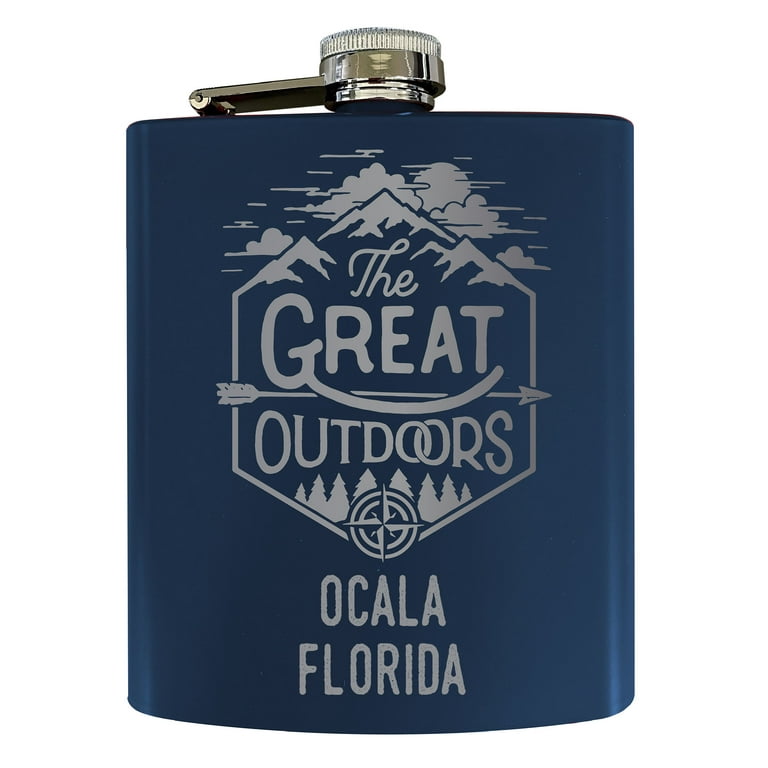 Ocala Florida Laser Engraved Explore the Outdoors Souvenir 7 oz Stainless  Steel 7 oz Flask Navy 
