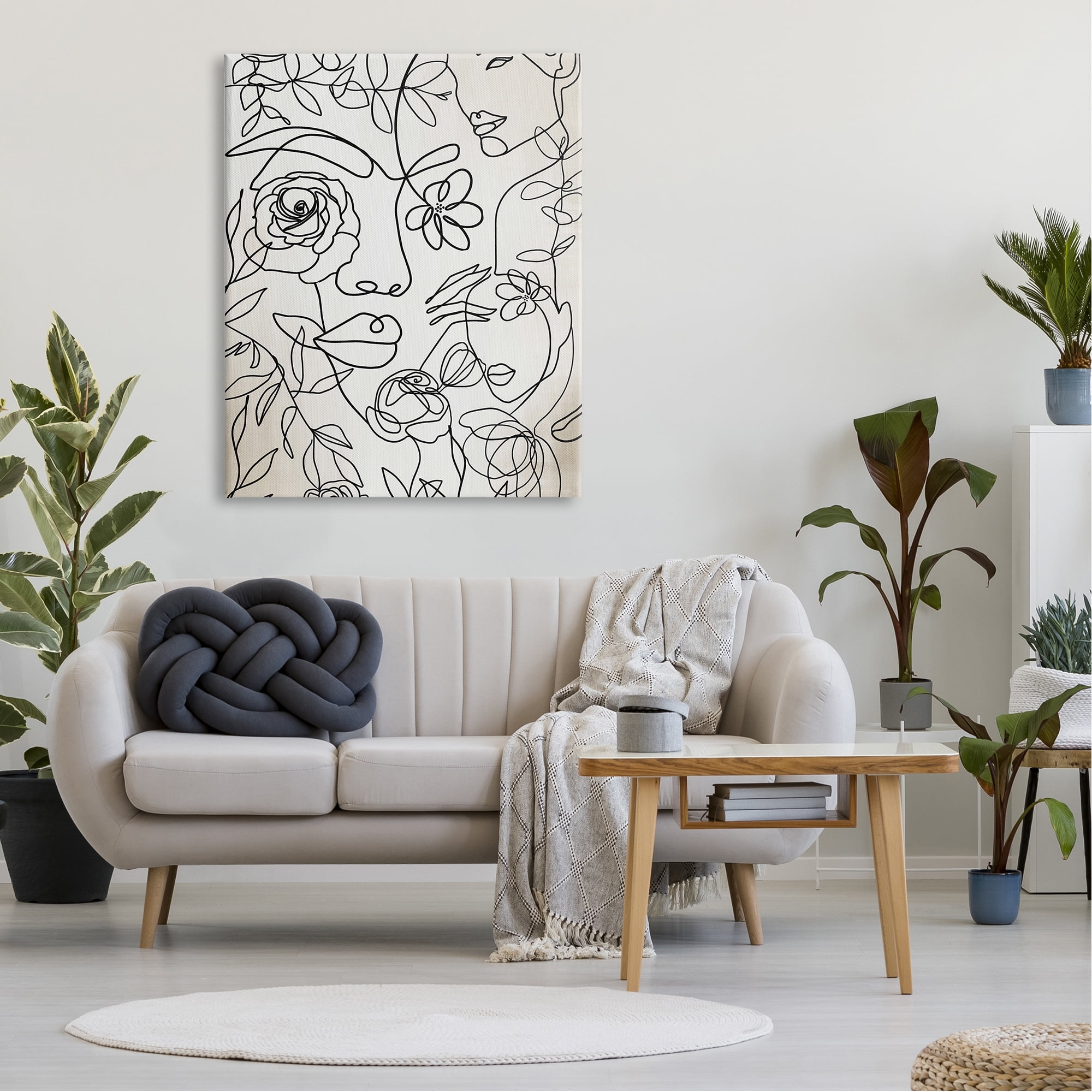 Stupell Industries Minimal Line Drawing Floral Blossoms Botanical People Faces Canvas Wall Art, 36 x 48, Design by Jadei Graphics