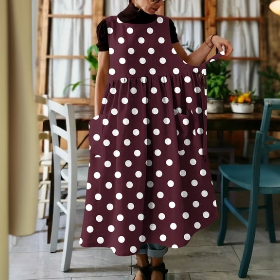 Neewe Women's Summer Maxi Tankdress Loose Casual Polka Dot Round Neck Sleeveless Long Dresses Daily with Pocket