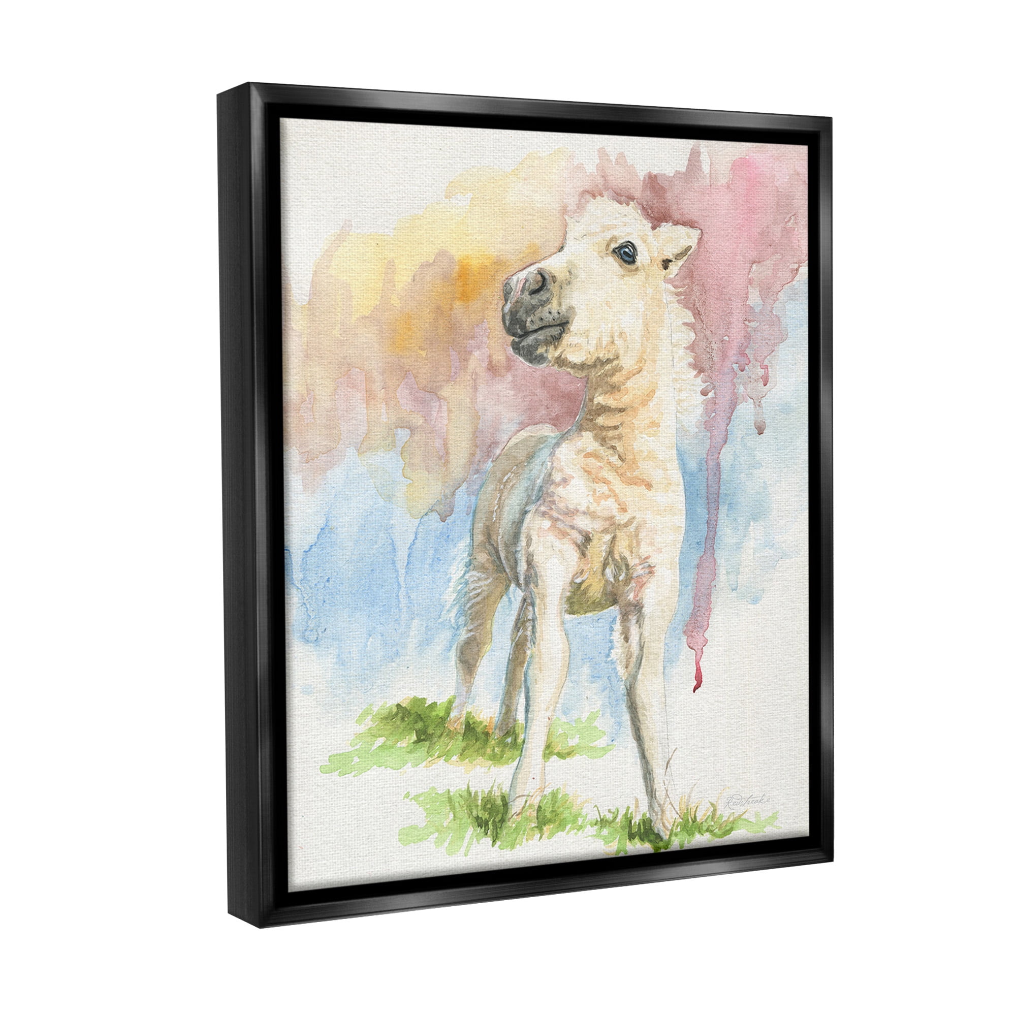 Stupell Industries Modern Foal Painting Animals & Insects Painting Black Floater Framed Canvas Art Print Wall Art, 17 x 21