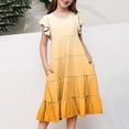 thumbnail image 2 of Quotay Robes pour Préados Filles Été Couleur Dégradée Col Rond Manches Volantées Robe Trapèze à Étages Robe Décontractée Respirante Confortable Robe Ludique pour Enfants Robe Fluide pour 6-15 Ans Jaune,130, 2 of 5