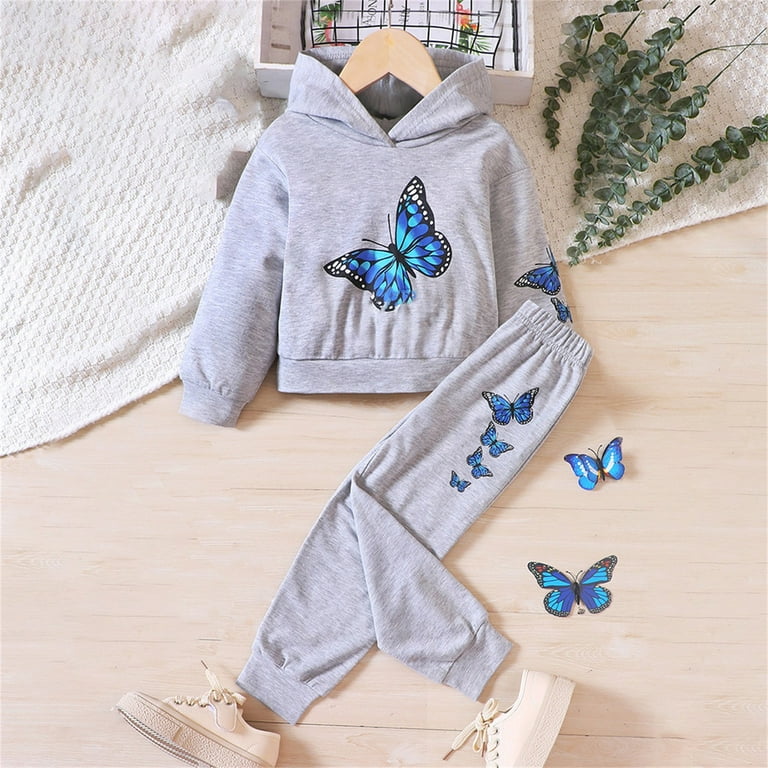 Mercatoo Girls Tracksuit 𝐀thletic Sweatsuits Butterfly Print