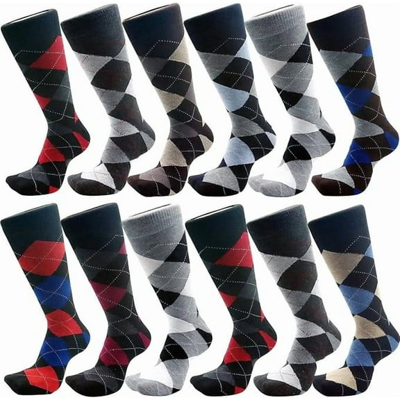 Men's Mid-Calf Diamond-Patterned Ribbed Socks, 6 Pack