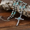 thumbnail image 2 of Turquoise Stone Cross Choker Turquoise Necklace,Coral Stone Crucifix Cross Boho Pendant, 2 of 6