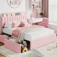 thumbnail image 2 of PIONEERWORKS Queen Bed Frame with Storage Headboard, Boucle Upholstered Platform Bed with Bookcase & 2 Drawers, No Box Spring Needed, Easy Assembly, Pink, 2 of 8