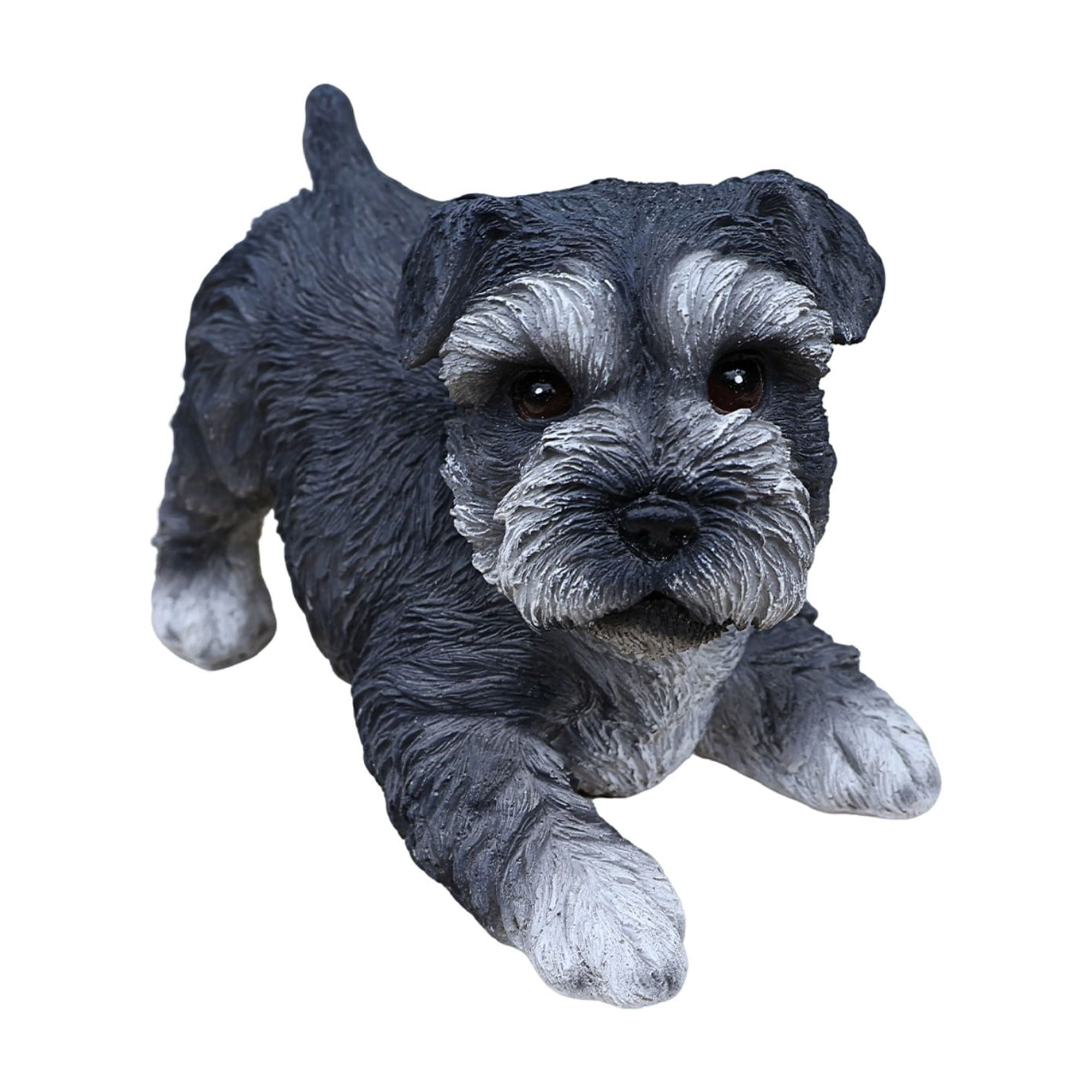 Schnauzer Dog Solar Planter Statue with LED Light, Brown Resin Flower Pot Decor, Garden Yard Patio Outdoor
