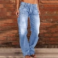 thumbnail image 2 of Women's Distressed Jeans Mid Rise Stretchy Straight Leg Denim Pants Classic Vintage Slimming Denim Trousers Pants Loose Casual Street Wear, 2 of 6