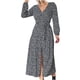 thumbnail image 4 of Moda mujer cuello en V impresión manga larga cordón Slim Fit Split dobladillo vestido Pompotops hdfakjf6894, 4 of 9
