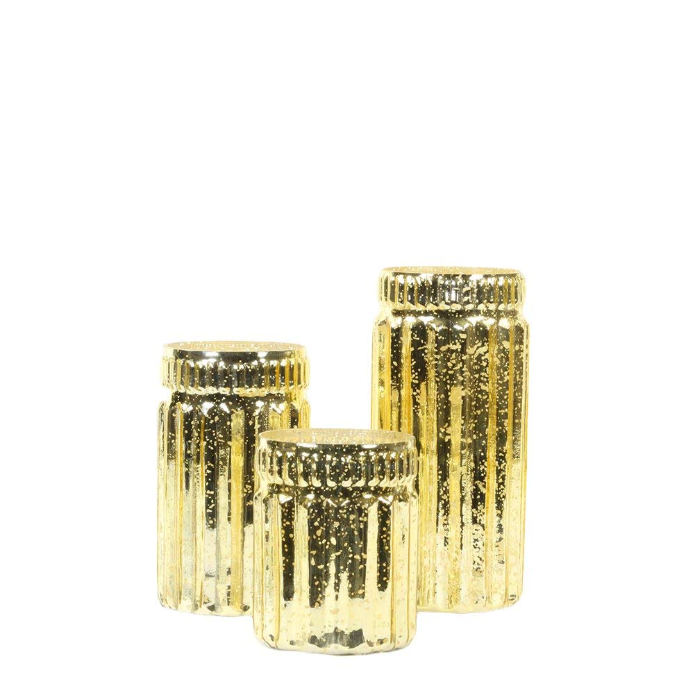 Buy Koyal Wholesale Gold Ribbed Mercury Glass Vases, Bulk Set of 3