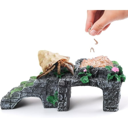 Hermit Crab Climbing Toys with Food Dish,Hermit Crab Water Bowl with Climbing Ramp,Resin Hermit Crabs Hideout,Hermit Crabs Tank Accessories Decor (Grey, 5.11 x2.16 x1.77in)