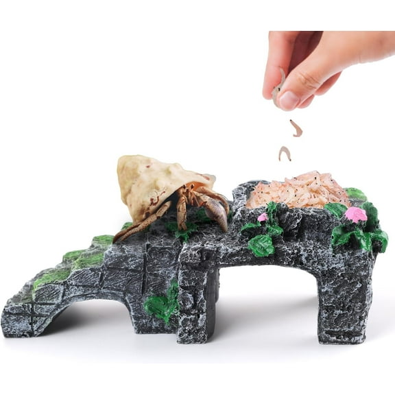 Hermit Crab Climbing Toys with Food Dish,Hermit Crab Water Bowl with Climbing Ramp,Resin Hermit Crabs Hideout,Hermit Crabs Tank Accessories Decor (Grey, 5.11 x2.16 x1.77in)