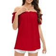 thumbnail image 2 of Otvok Womens Spring Summer Solid Color Casual One Line Neck Chiffon T-Shirt, 2 of 6