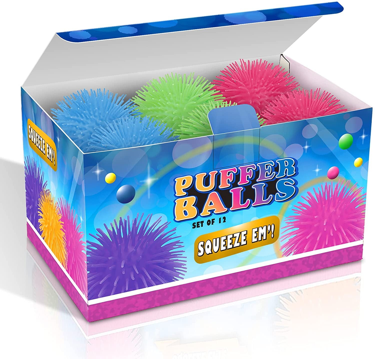 ArtCreativity Puffer Balls – 12-Pack of Soft, Spiky Squishy Balls – Stress Relief & Calming Autism Sensory Toys for Kids – Fun Birthday Party Favors