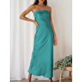 thumbnail image 5 of Vestido largo Realtix de seda satinada sin espalda para mujer, color aguamarina, 5 of 5