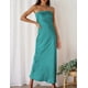 thumbnail image 5 of Vestido largo Realtix de seda satinada sin espalda para mujer, color aguamarina, 5 of 5