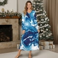 thumbnail image 4 of Tutolipy Marbled Printed Nightgowns for Women V Neck Sleepwear Long Sleeve Loungewear Button Nightshirts for Fall Winter, M, 4 of 7