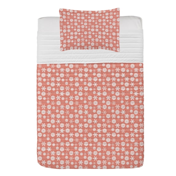 Spring Microfiber Bedspread Set, Flower Bouquets with Polka Dots Romantic Blossoms Summer Monochrome Petals, Soft Bedding Set with Pillow Shams & Comforter, 3 Sizes, Salmon and White, by Ambesonne