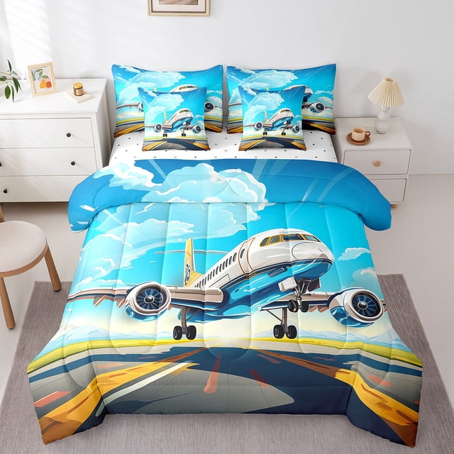 YST Ensemble de Douillette Aquarelle Avions, 7 Pcs, Format Grand Lit