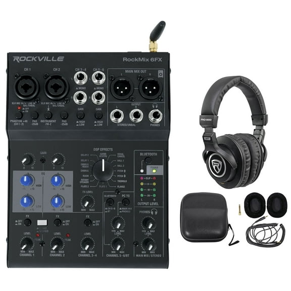 Rockville ROCKMIX 6FX 6 Channel Mixer USB Recording Interface Effects Headphones