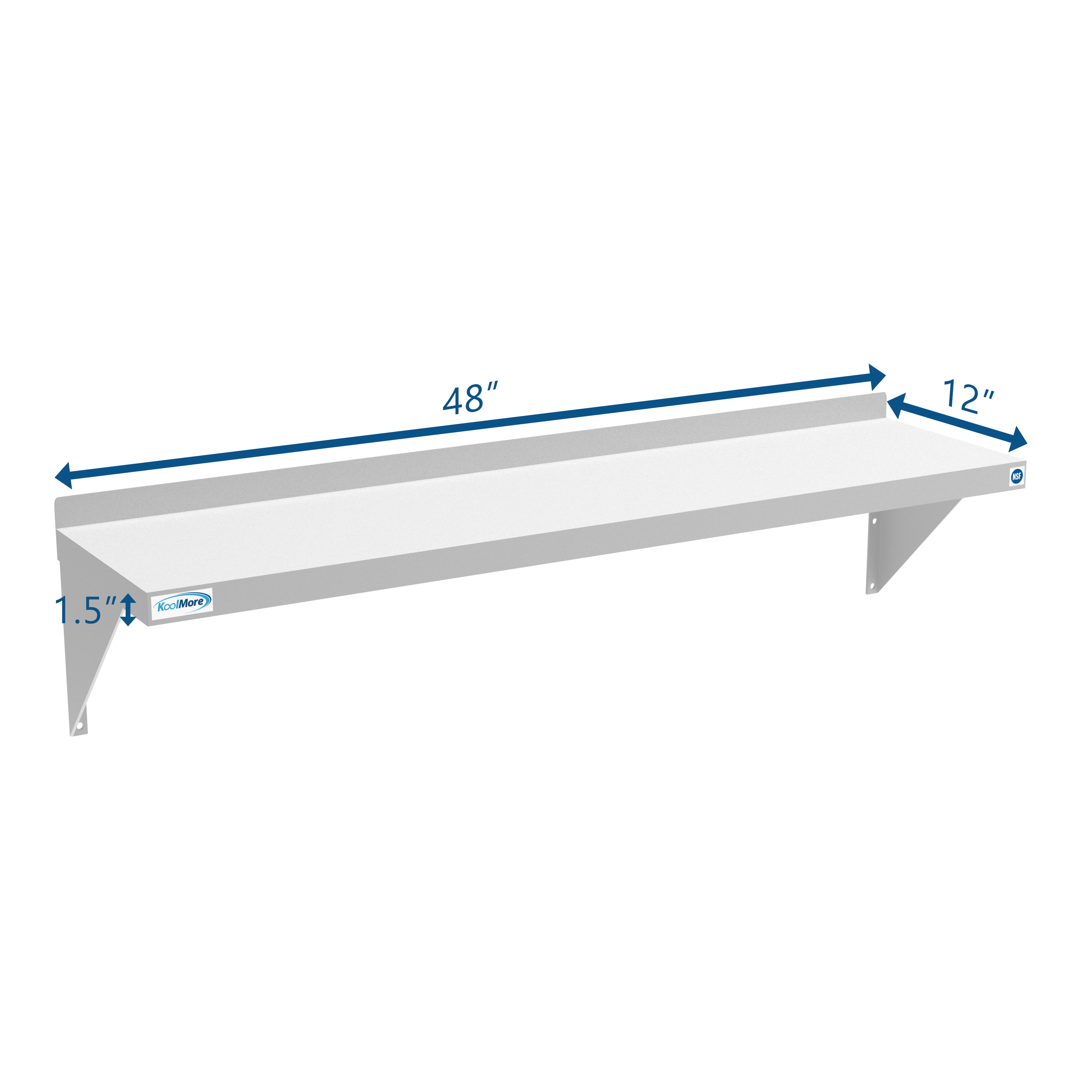 KoolMore 12" x 48" 18-Gauge Stainless-Steel Heavy Duty Wall Shelf.