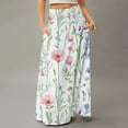 thumbnail image 2 of WTOBBY Women's Flowy Floral Print Bohemian Maxi Skirt Casual Summer Beach Long Skirt Elastic Waist Lightweight Tiered Pleated Skirt with Side Slit and Drawstring,Beige L, 2 of 5