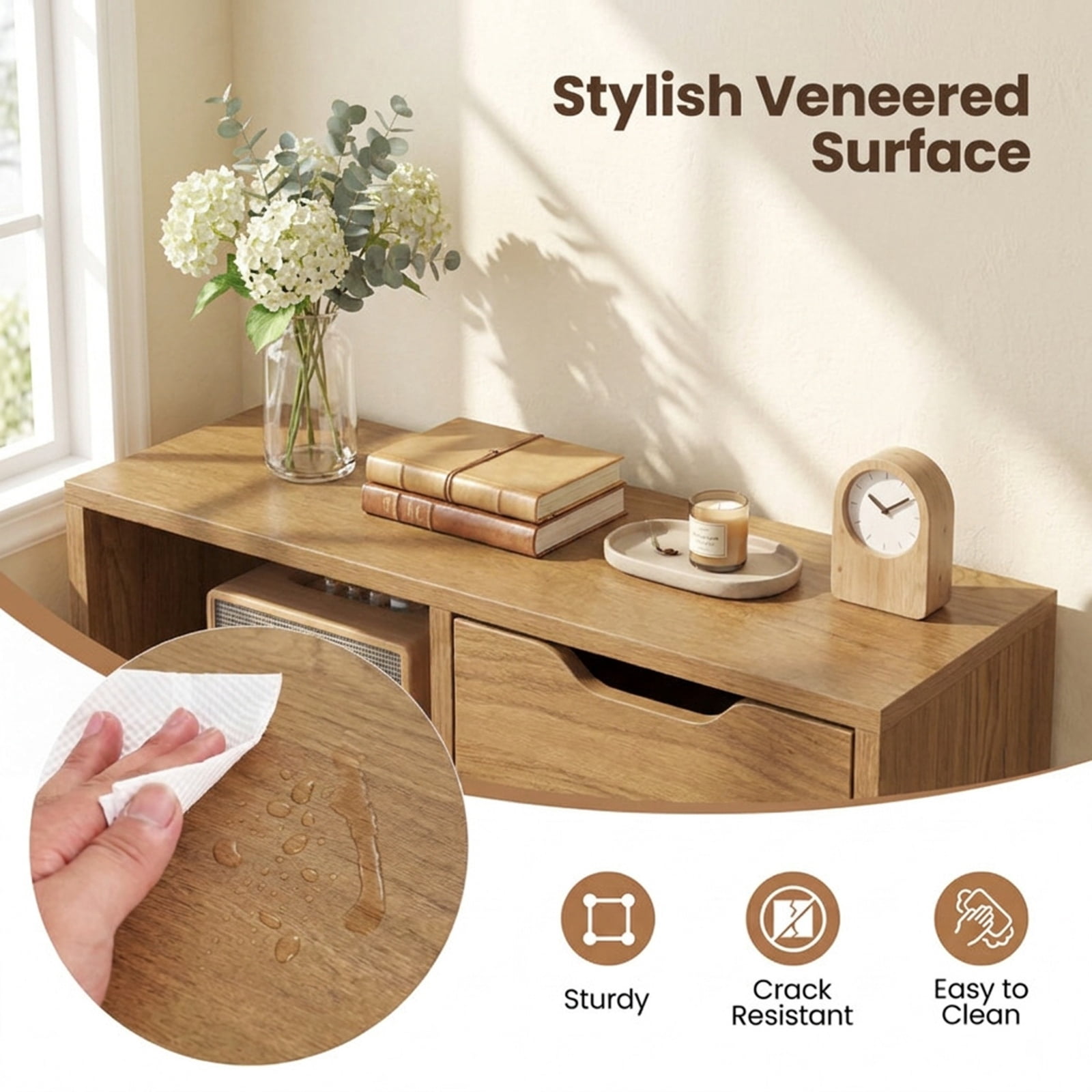 Furnibear 3-Cube Bookcase 2-tier Wooden Storage Shelf with Pull-out Drawer for Living Room Home Office Bedroom Display Storage Shelf, Natural