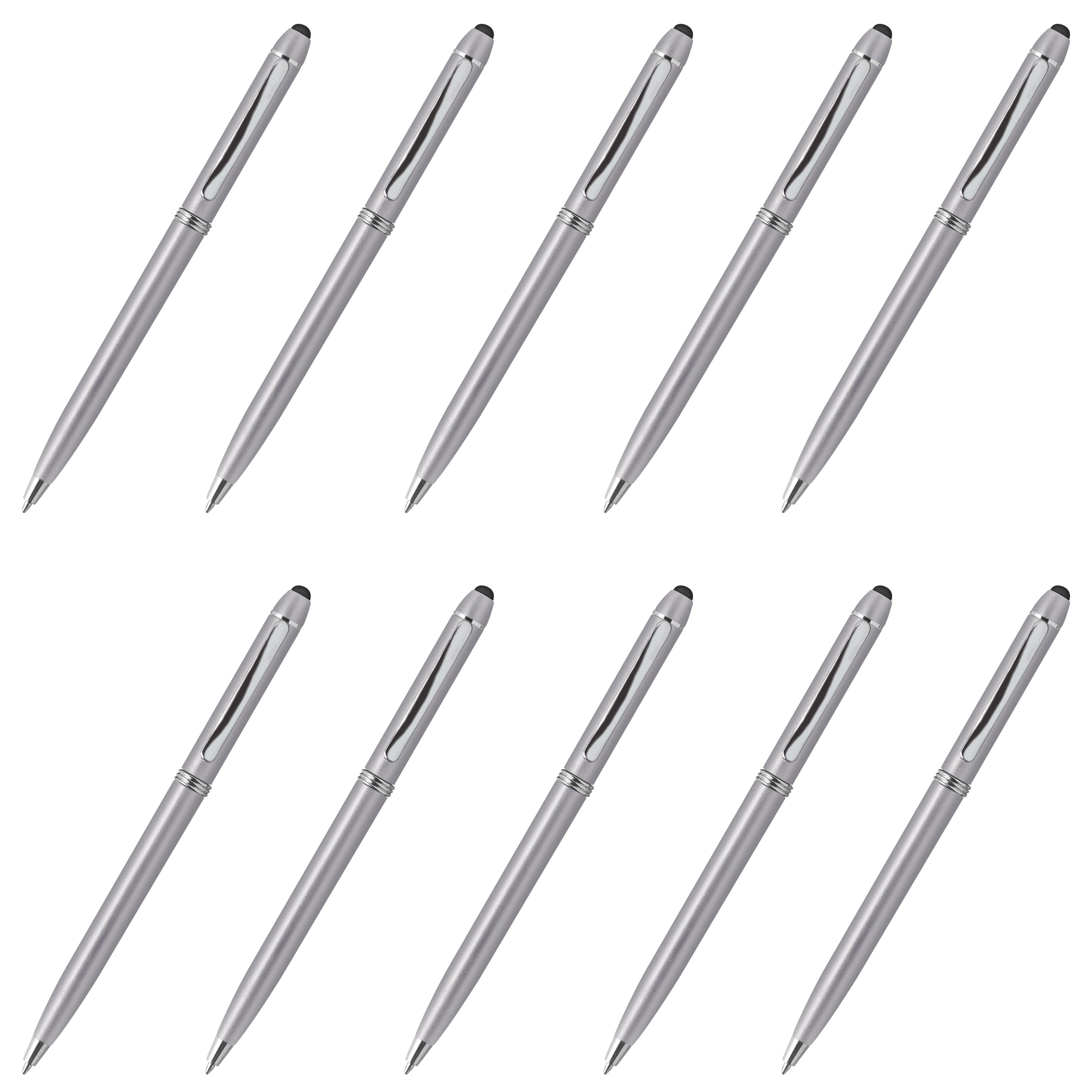 10 Twist Action Plastic Stylus Pens Pack Metallic Barrel, Black Ink
