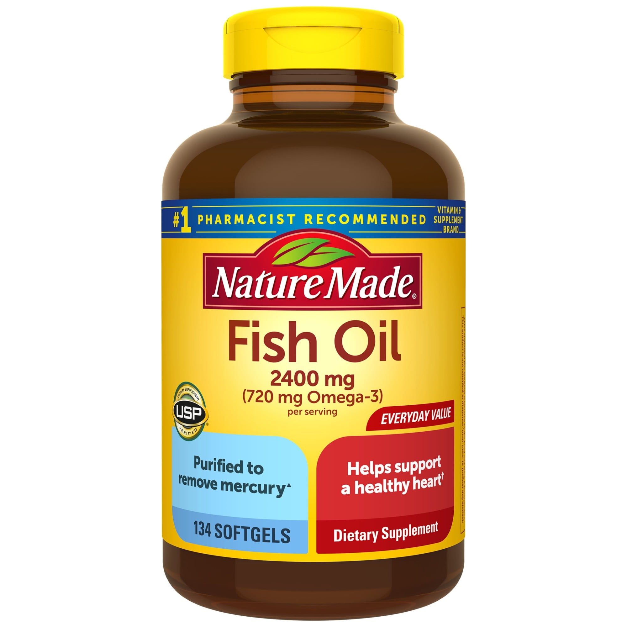 Nature Made Fish Oil 2400mg Per Serving, 134 Softgels Value Size, Fish ...