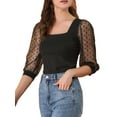 thumbnail image 5 of INSPIRE CHIC Women's Polka Dots Square Neck Semi Sheer Mesh 3/4 Sleeves Blouse, 5 of 7
