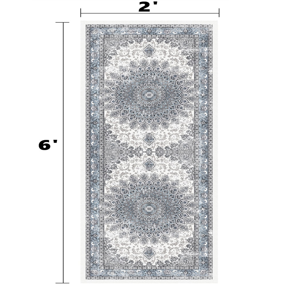 2x6 Runner Rugs for Entryway Washable Hallway Runner Rugs Non-Slip Foldable Low Pile Blue
