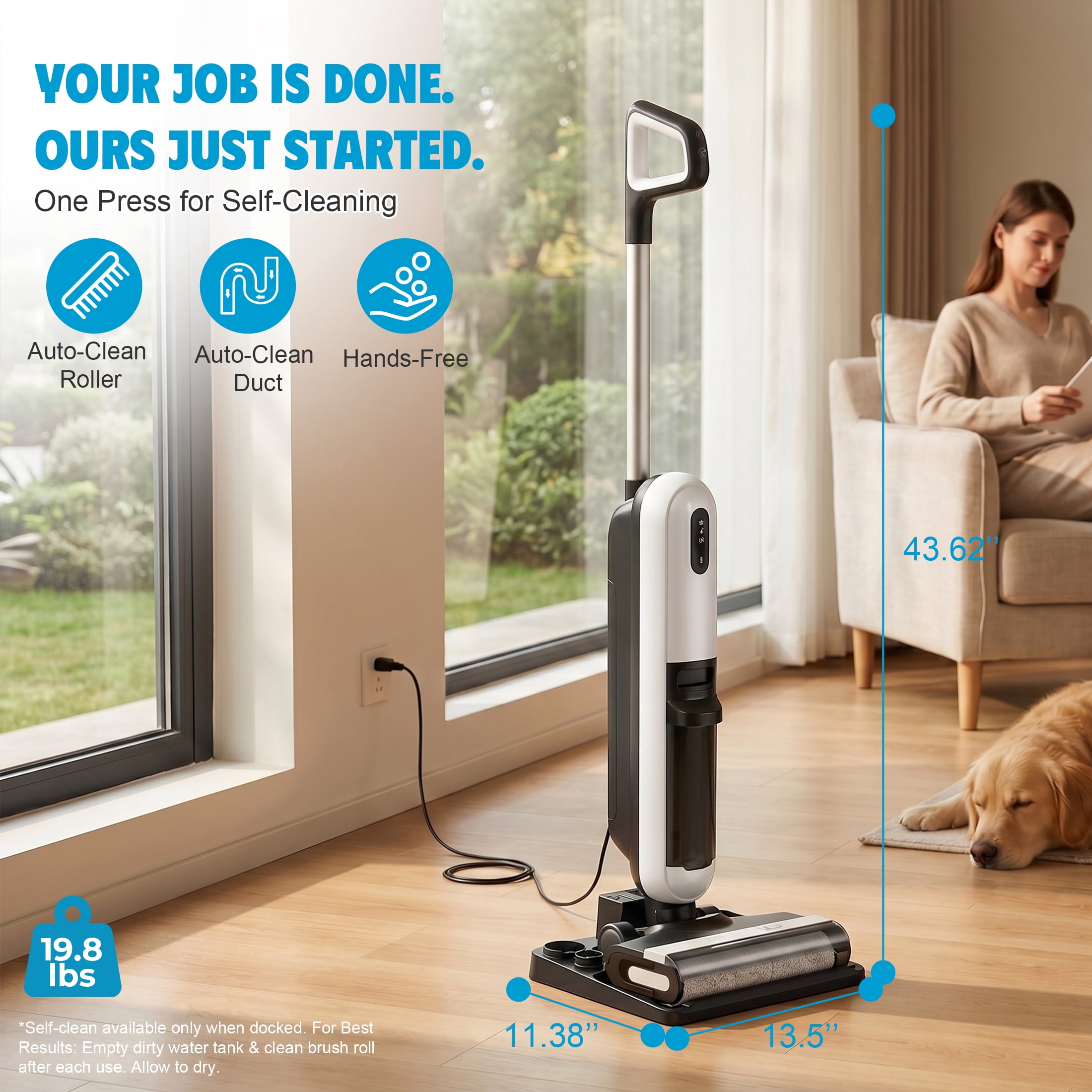 CONCETTA Wet/Dry Vacuum Cleaner of Cordless Design, Powerful Suction, Auto Self-Cleaning, Edge Clean, White