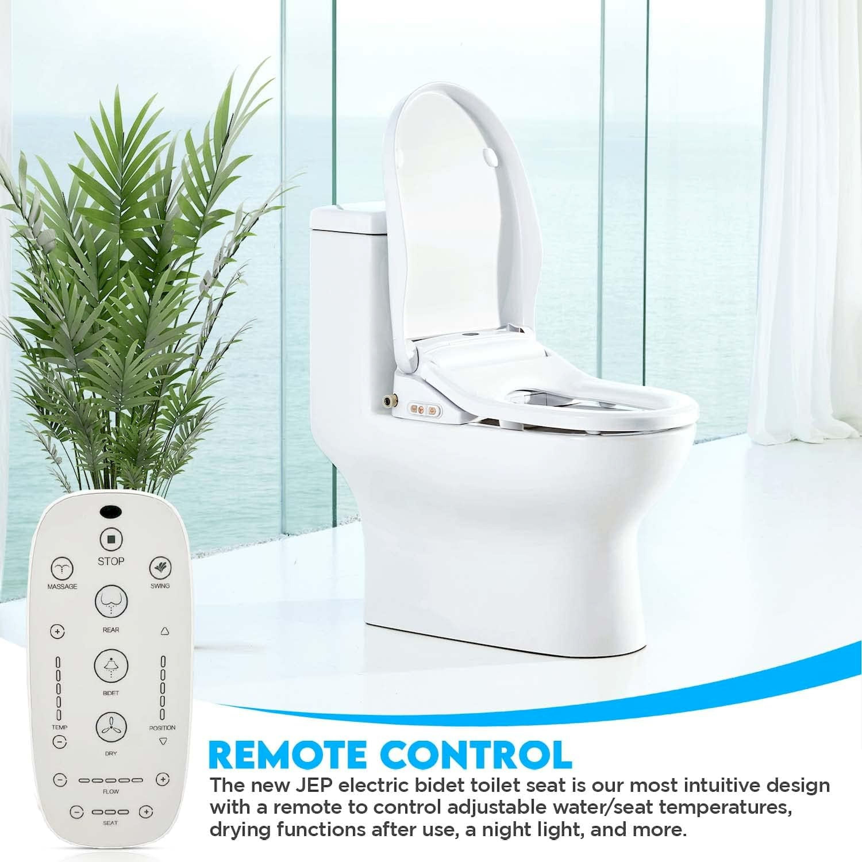 JEP1 Electric Bidet Toilet Seat for Elongated Toilets & Round Toilets | Premium Bidets for Existing Toilets with Warm Water, Heated Seat, and a Remote Control