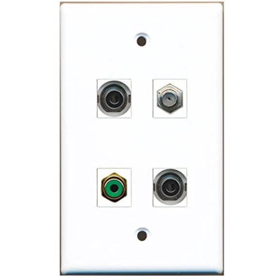 RiteAV - 1 Port RCA Green 1 Port Coax Cable TV- F-Type 2 Port 3.5mm Wall Plate