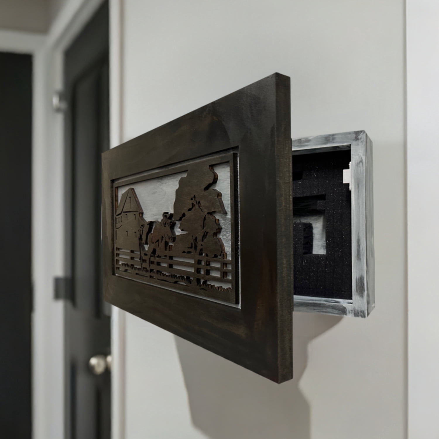Bellewood Designs Decorative Cow Farm Wall-Mounted Secure Gun Cabinet - Gun Safe To Securely Store Your Gun  Home Self Defense Gear