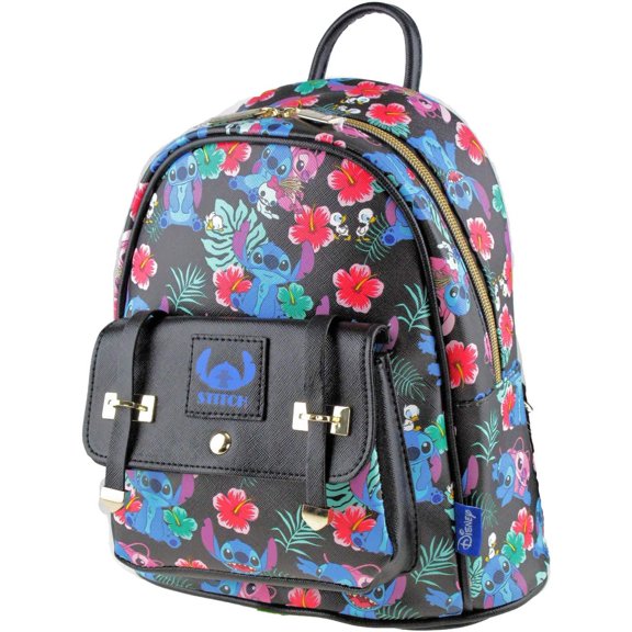 Lilo and Stitch - Stitch and Angel 10" Faux Leather All Over Print Backpack - 16013